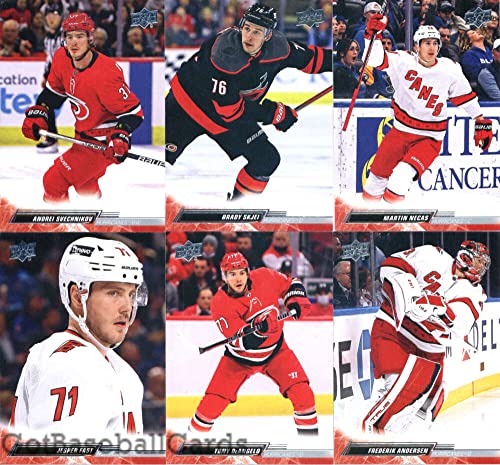 2022-23 Upper Deck Series 1 Hockey Carolina Hurricanes Team Set of 6 Cards: Frederik Andersen(#32), Tony DeAngelo(#33), Jesper Fast(#34), Martin Necas(#35), Brady Skjei(#36), Andrei Svechnikov(#37) - GotBaseballCards