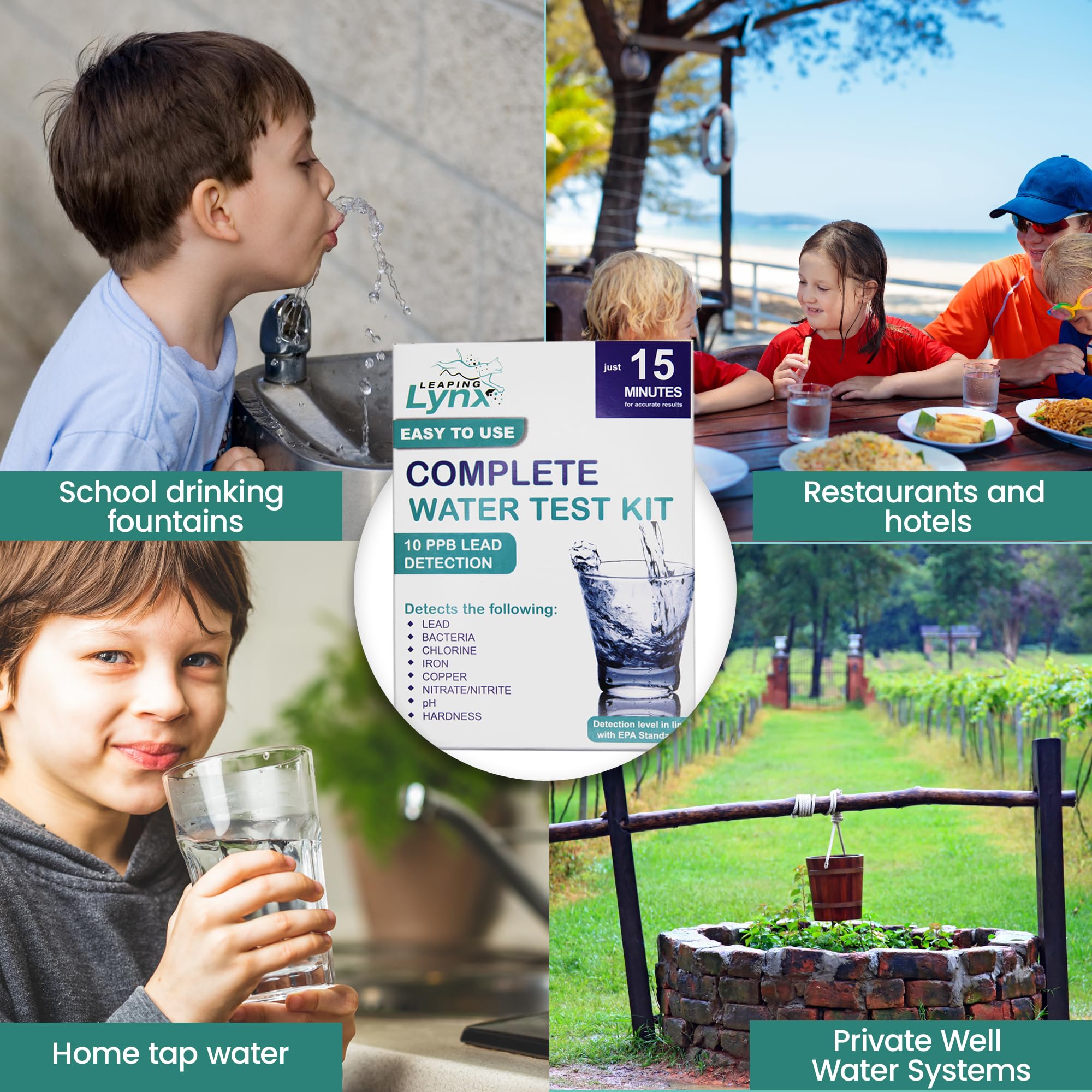 EPA-Recommended Detection Water Test Kit for Lead, Bacteria, Hardness, pH, Nitrate, Nitrite, Chlorine, Iron & Copper - for Well Water & Tap Water, Rapid Results with Easy Instructions