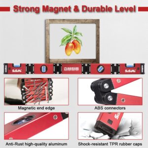 NEW UPGRADE Magnetic Level Tool Multi-Function Bubble Level 5-28inch Folding Level Small Mini Spirit Leveler Foldable Into Toolbox, Angle Line Leveling for Craftsman Construction Woodworking