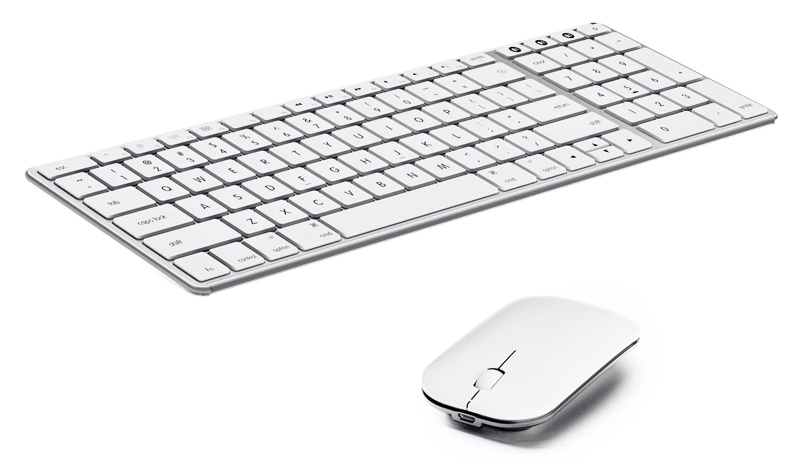 Wireless Bluetooth Keyboard and Mouse Compatible for Mac, seenda Stainless Steel Multi-Device Keyboard and Mouse Rechargeable with Number Pad, Compatible for Mac, iPad, iOS, Silver