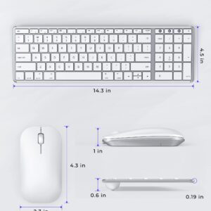 Wireless Bluetooth Keyboard and Mouse Compatible for Mac, seenda Stainless Steel Multi-Device Keyboard and Mouse Rechargeable with Number Pad, Compatible for Mac, iPad, iOS, Silver