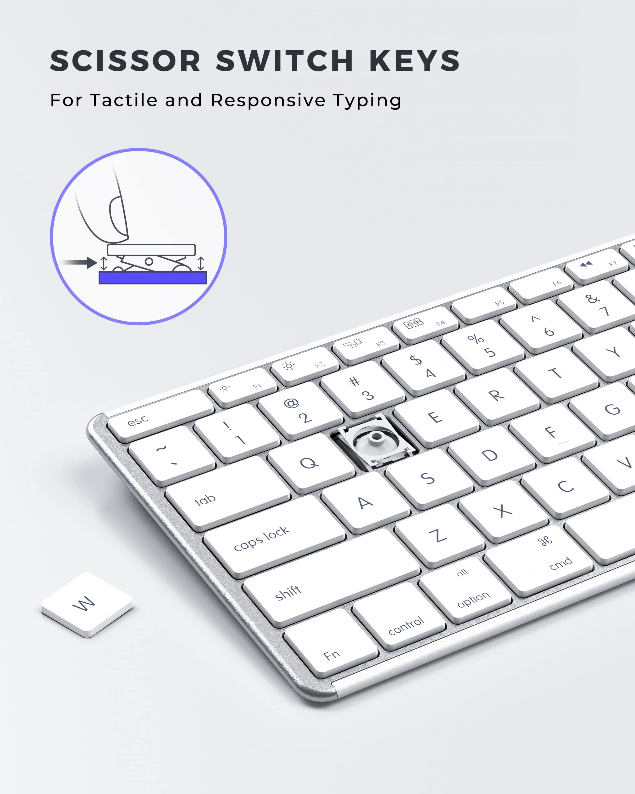 Wireless Bluetooth Keyboard and Mouse Compatible for Mac, seenda Stainless Steel Multi-Device Keyboard and Mouse Rechargeable with Number Pad, Compatible for Mac, iPad, iOS, Silver