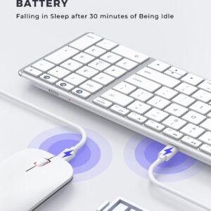 Wireless Bluetooth Keyboard and Mouse Compatible for Mac, seenda Stainless Steel Multi-Device Keyboard and Mouse Rechargeable with Number Pad, Compatible for Mac, iPad, iOS, Silver