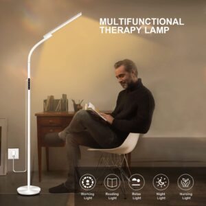 Light Therapy Lamp, UV-Free 10000 Lux Happy Therapy Light, Floor Sun Therapy Lamp with Remote & Touch Control & Adjustable Gooseneck for Reading/Office/Home