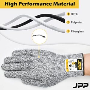 JPP Premium Cut Resistant Gloves, Cutting Proof CE Level 5 Protection, Food Grade Safe, Ambidextrous, 3D-Comfort Fit, Machine Washable, Dexterity, Lightweight, 1 Pair, Size 8, Medium