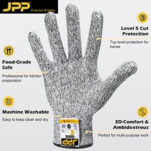 JPP Premium Cut Resistant Gloves, Cutting Proof CE Level 5 Protection, Food Grade Safe, Ambidextrous, 3D-Comfort Fit, Machine Washable, Dexterity, Lightweight, 1 Pair, Size 8, Medium