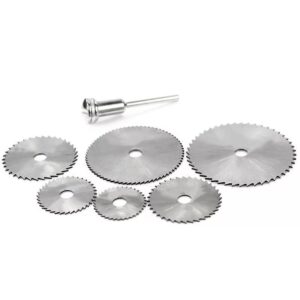 6 pcs rotary drill saw blades with 1/8" shank extension rod, steel saw disc wheel cutting blades for wood plastic metal stone cutting