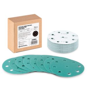 5 inch 9 hole 120 grit sanding disc, hook and loop film backing sanding discs compatible with festool sanders by toolant - 50 pack