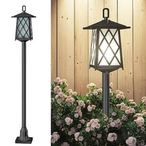 JAYNLT Outdoor Lamp Post Lights Dusk to Dawn,63 inch 100% Aluminum Hardwired Outdoor Street Light Anti-Rust, Waterproof lamp Pole Lights Outdoor with Toughened Frosted Glass for Yard, Garden, Patio