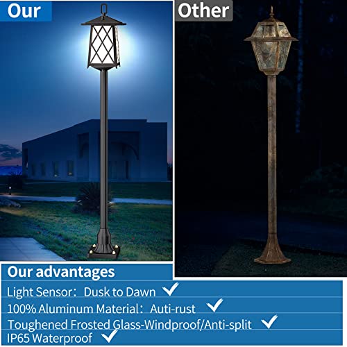 JAYNLT Outdoor Lamp Post Lights Dusk to Dawn,63 inch 100% Aluminum Hardwired Outdoor Street Light Anti-Rust, Waterproof lamp Pole Lights Outdoor with Toughened Frosted Glass for Yard, Garden, Patio