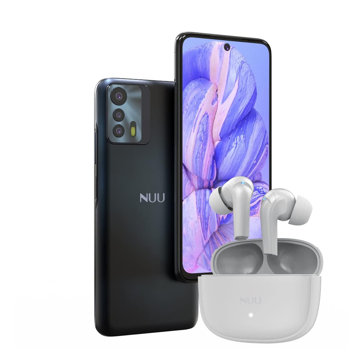 NUU B20 5G + Earbuds A Bundle, Unlocked Phones, Dual SIM 5G, 48MP Triple Camera, Compatible with AT&T, TMobile, Mint Mobile, Metro pcs +Active Noise Cancelling, US Hotline