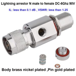 RFiotasy Coaxial N Type Lightning Arrestor 0 to 6 GHz (N-Male/N-Female) 50ohm, Protects 3G,4G,LTE, GPS,2.4GHz/5GHz Wi-Fi, 900MHz,Ham Other Outside Antennas Pack 2