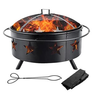 lmrstoo fire pit 36inch for outside wood burning heavy duty fire pits firepit for outdoor with spark screen & waterproof cover & poker for patio fireplace garden picnic backyard camping bonfire
