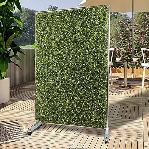 PATIO Moving Portable Boxwood Panels Hedge Screen Backdrops Stand Artificial Plant Grass Wall Space Room Privacy Divider Double Sides with Wheels H60 xW60