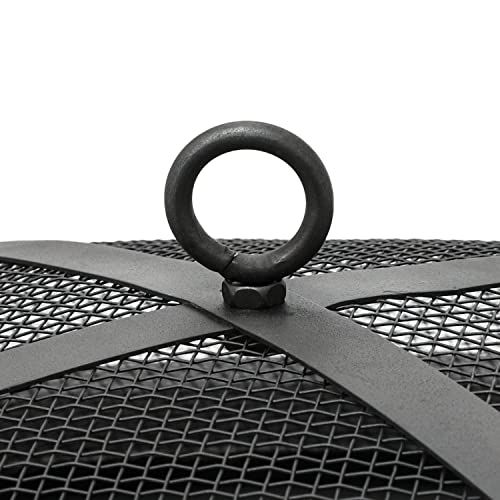 MoNiBloom 26" Fire Pit Floral Pattern Round Bonfire Outdoor Firepit Wood Burning Outdoor Fireplace with Mesh Spark Screen for Outside Backyard Bonfire Patio, Black