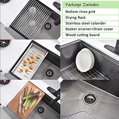 33 Black Farmhouse Kitchen Sink Workstation- Wesliv 33x21 Stainless Steel Farmhouse Apron Front Workstation Kitchen Sink 16 Gauge R10 Deep Single Bowl Farm Sink with Cutting Board