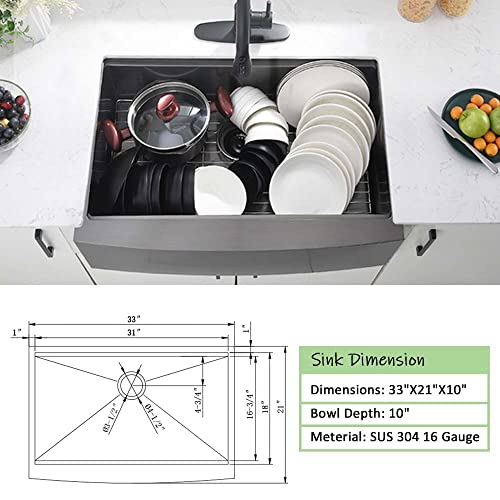 33 Black Farmhouse Kitchen Sink Workstation- Wesliv 33x21 Stainless Steel Farmhouse Apron Front Workstation Kitchen Sink 16 Gauge R10 Deep Single Bowl Farm Sink with Cutting Board