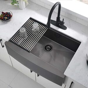 33 Black Farmhouse Kitchen Sink Workstation- Wesliv 33x21 Stainless Steel Farmhouse Apron Front Workstation Kitchen Sink 16 Gauge R10 Deep Single Bowl Farm Sink with Cutting Board