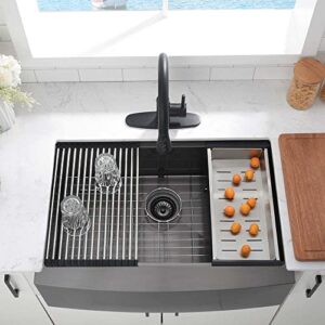 33 Black Farmhouse Kitchen Sink Workstation- Wesliv 33x21 Stainless Steel Farmhouse Apron Front Workstation Kitchen Sink 16 Gauge R10 Deep Single Bowl Farm Sink with Cutting Board