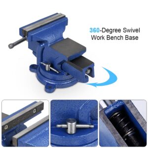 5" Heavy Duty Bench Vise with Anvil Swivel Table Top Clamp Locking Base