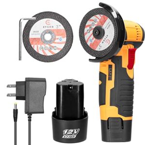 angle grinder, geevorks mini angle grinder 12v 19500rpm, electric grinding tool for cutting polishing ceramic tile wood stone steel, with 2 cutting disc/2pcs 1200mah battery