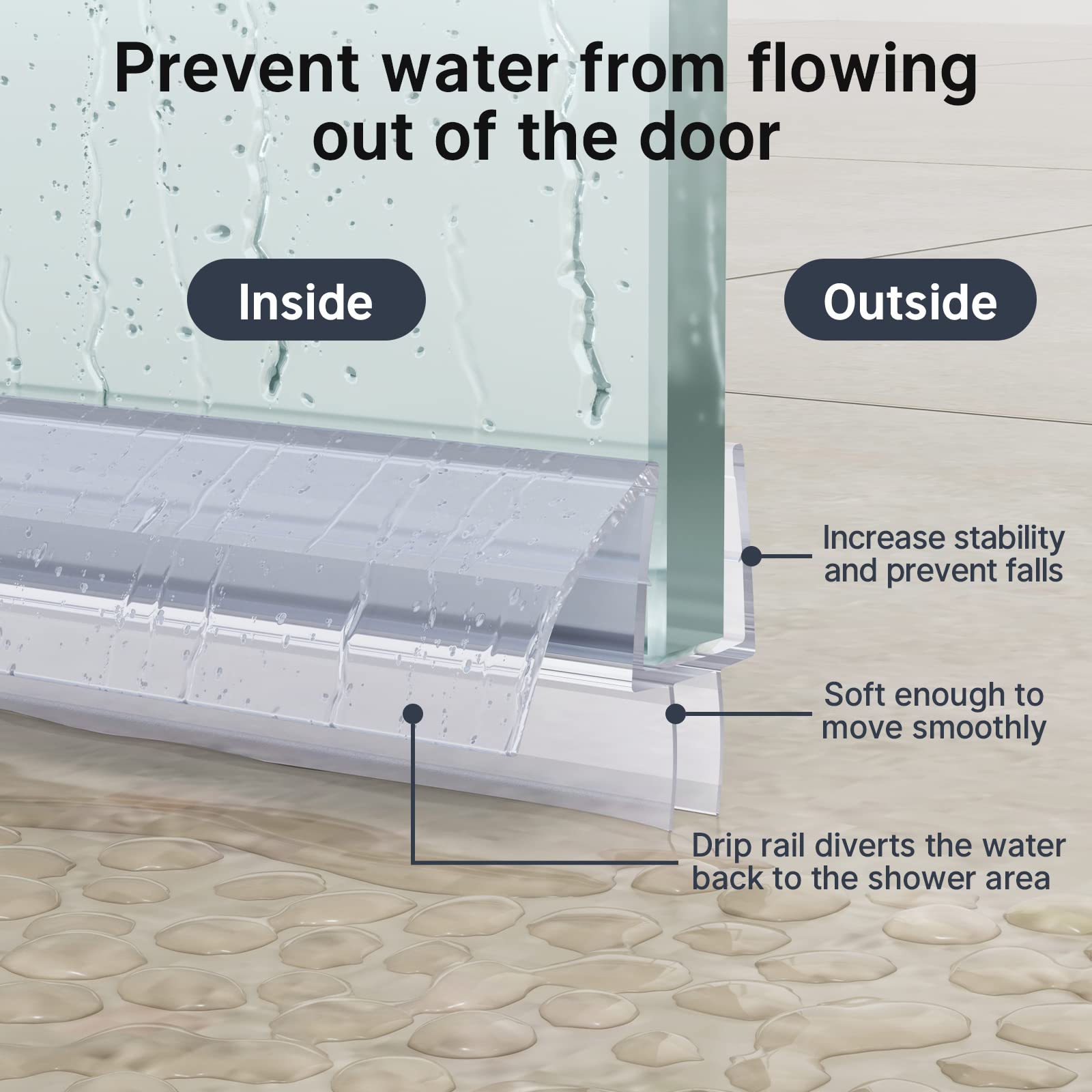 AmazerBath Shower Door Bottom Seal, 3 Section Segmented Installation Frameless Glass Shower Door Seal Strip - Suitable for 3/8 Inch Glass, 47.25 Inch(15.75 Inch * 3)