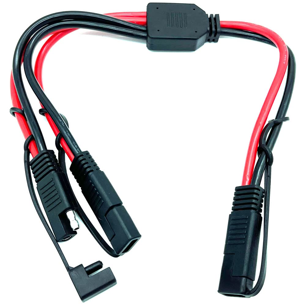 SAE Y Splitter Adapter Cable SAE 1 to 2 SAE DC Power Automotive Extension Cable 2 Pin Quick Connect Disconnect Plug SAE Connector 10AwG Wire for Solar Panel Charging(40cm-Red Black)