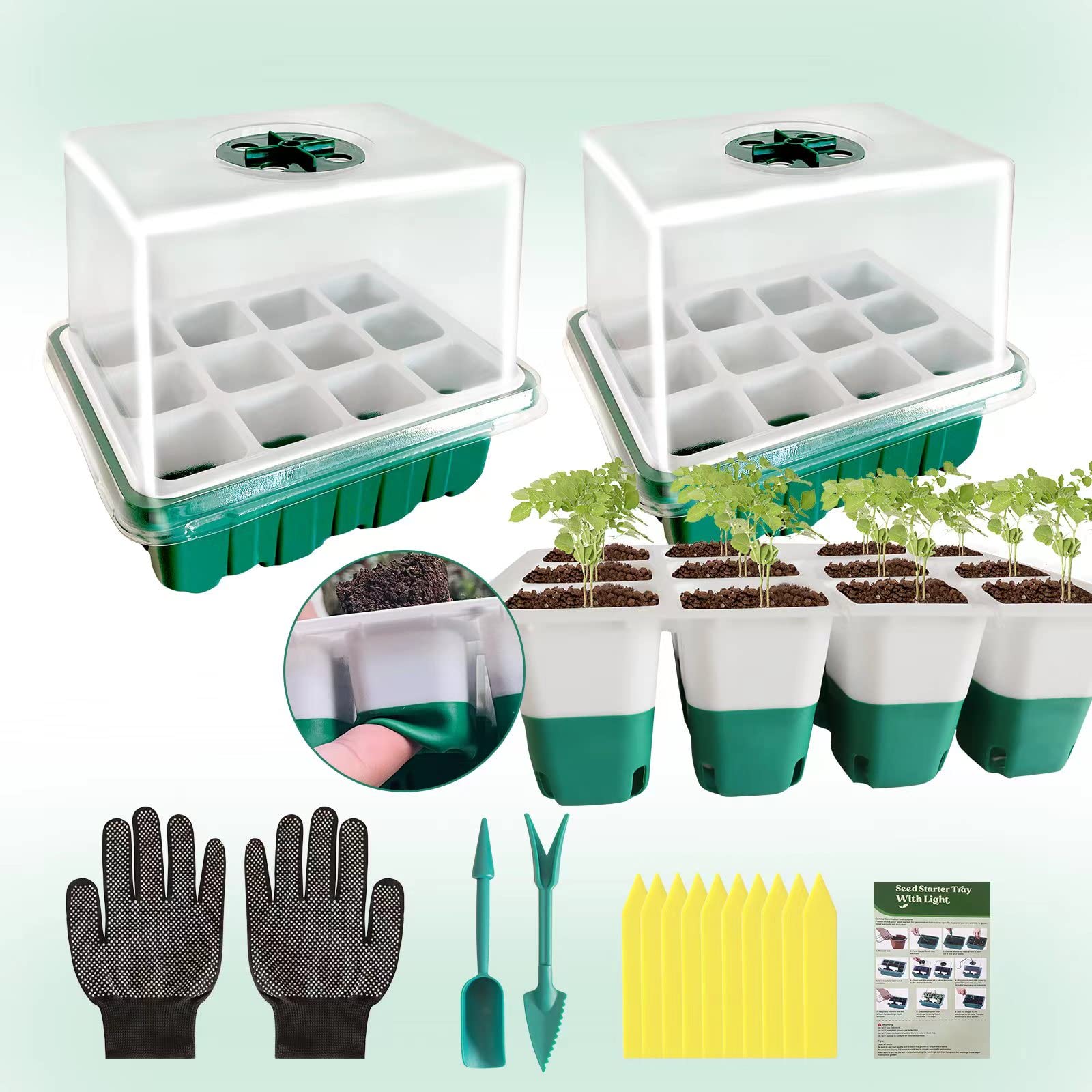 Techsliker Seed Starting Kit - 24 Cells Seed Starter Tray Indoor Greenhouse, Seedling Starter Kits Trays with Humidity Dome, Microgreens Growing Trays for Plant