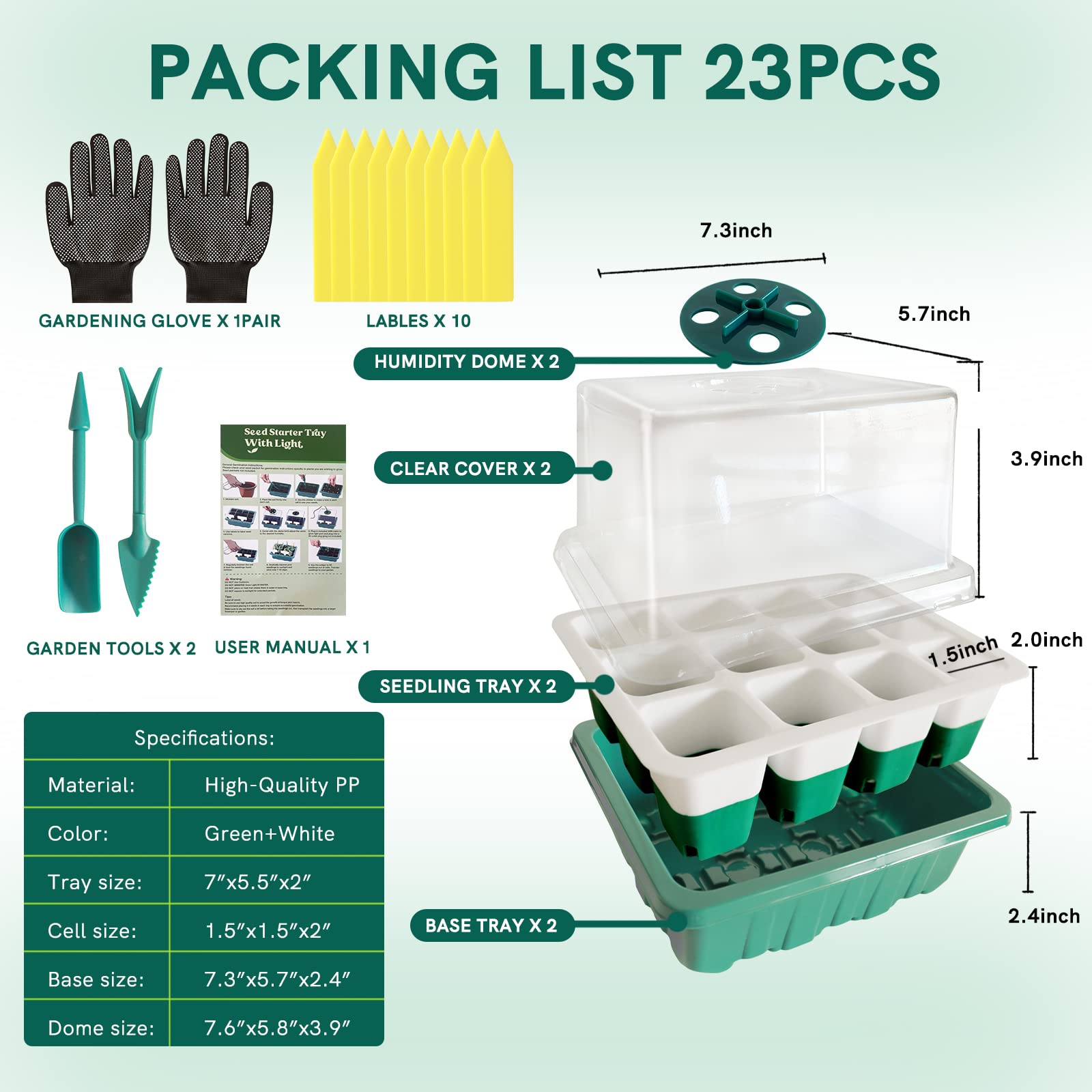 Techsliker Seed Starting Kit - 24 Cells Seed Starter Tray Indoor Greenhouse, Seedling Starter Kits Trays with Humidity Dome, Microgreens Growing Trays for Plant