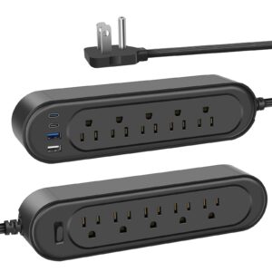 junnuj 20w usb c power strip thin flat plug 10 outlets, lay flat surge protector 1200j, wall mount power strips with 18w usb a, low profile outlet with switch, ultra slim flat plug extension cord 6ft