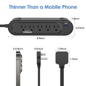 JUNNUJ 20W USB C Power Strip Thin Flat Plug 10 Outlets, Lay Flat Surge Protector 1200J, Wall Mount Power Strips with 18W USB A, Low Profile Outlet with Switch, Ultra Slim Flat Plug Extension Cord 6FT