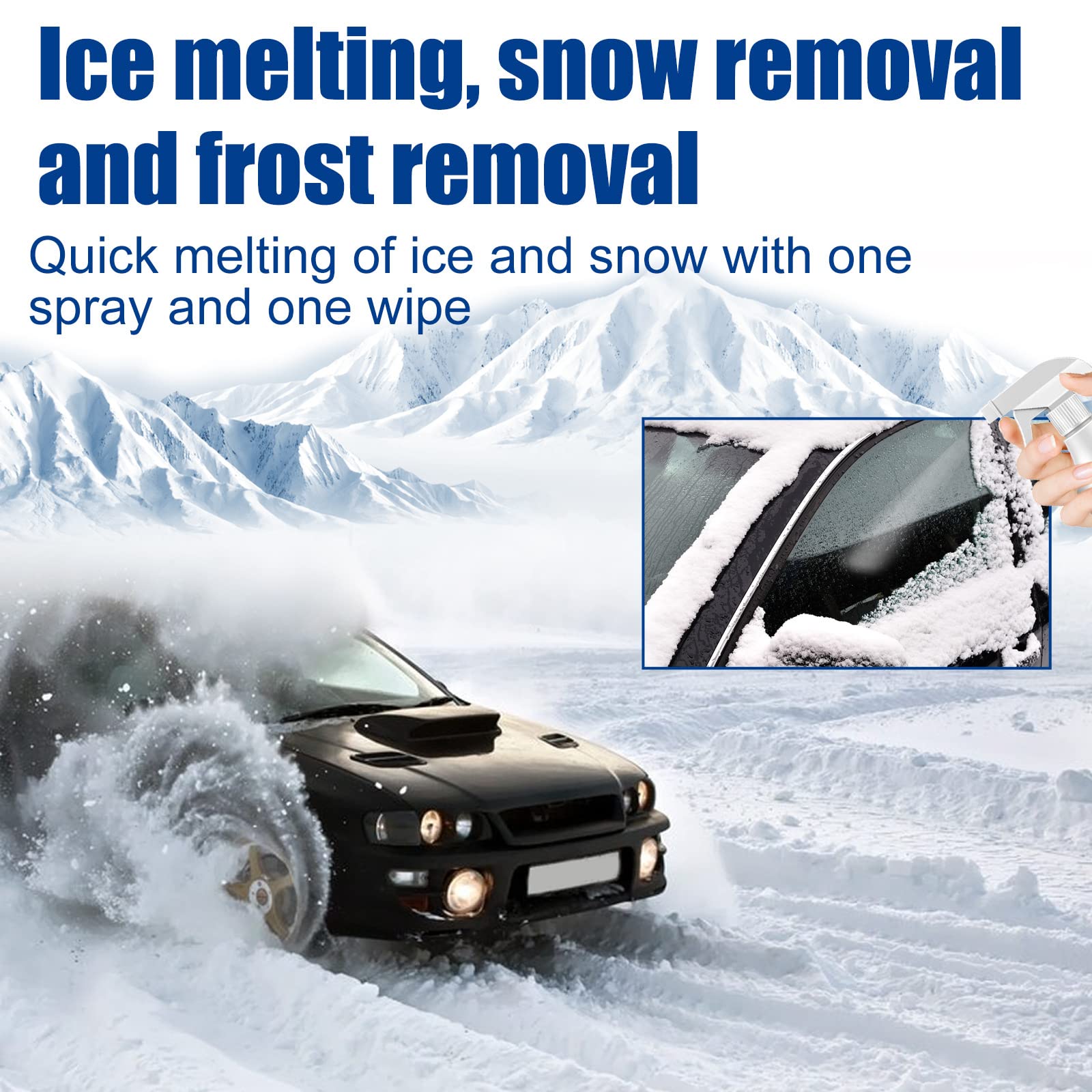 Car Windshield De-icer Snow Melting Spray Deicing Agent Fast Ice Melting Spray Defrosting Anti Frost Spray Windows Mirrors and Wipers 3.35 oz Aerosol, 60ml