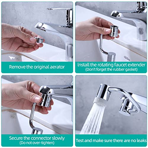 1080° Rotating Universal Faucet Extender with 2 Modes，Wide Range Angle Splash Filter Faucet Aerator, Multifunctional Robotic Arm for Hair/Face and Gargle Portable Washing