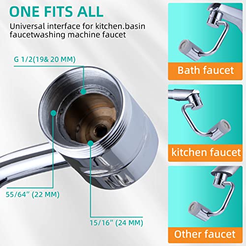 1080° Rotating Universal Faucet Extender with 2 Modes，Wide Range Angle Splash Filter Faucet Aerator, Multifunctional Robotic Arm for Hair/Face and Gargle Portable Washing