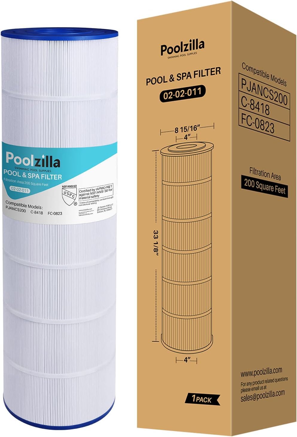 Poolzilla 1 Pack Pool Filter Cartridge Replacement for Jandy CS200, PJANCS200, R0462400, Unicel C-8418, Filbur FC-0823, Aladdin 35002, 200 | Premium Pool Filtration