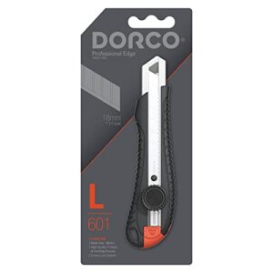 dorco professional quality utility box cutter knife s601 - solid screw-lock safety system wheel type, large design, retractable, built-in snap-off tool, replaceable carbon steel blade - 18mm