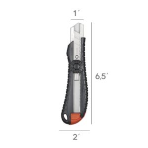 DORCO Professional Quality Utility Box Cutter Knife S601 - Solid Screw-Lock Safety System Wheel Type, Large Design, Retractable, Built-In Snap-Off Tool, Replaceable Carbon Steel Blade - 18mm