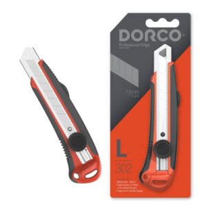 dorco professional quality utility box cutter knife l302 - solid screw-lock safety system, large design, retractable, built-in snap-off tool, replaceable carbon steel blade - 18mm
