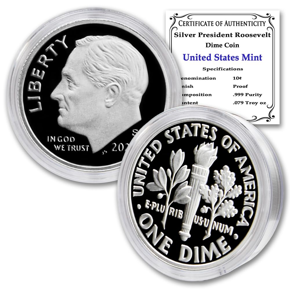 2022 S American Silver Proof Dime Coin (in Capsule) with Certificate of Authenticity 10¢ Seller Proof