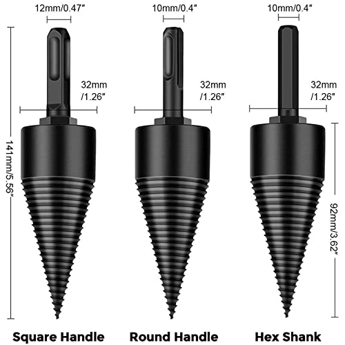 AAJDHE Firewood Drill Bit Wood Splitter,4PCS Firewood Splitter,Firewood Kindling Splitter Duty Drill Screw Cone Driver for Hand Drill Stick-hex+Square+Round (32mm)