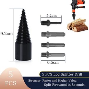 AAJDHE Firewood Drill Bit Wood Splitter,4PCS Firewood Splitter,Firewood Kindling Splitter Duty Drill Screw Cone Driver for Hand Drill Stick-hex+Square+Round (32mm)