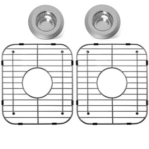 sink protectors for kitchen sink 13" x 11-5/8", 304 stainless steel sink grid protectors for kitchen sink with certer drain hole, metal protector for sink with sink strainers (center drain)