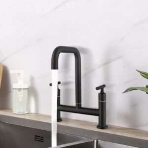 dornberg bridge kitchen faucet, 360 swivel 2 hole 2 handle kitchen sink faucet, stainless steel matte black