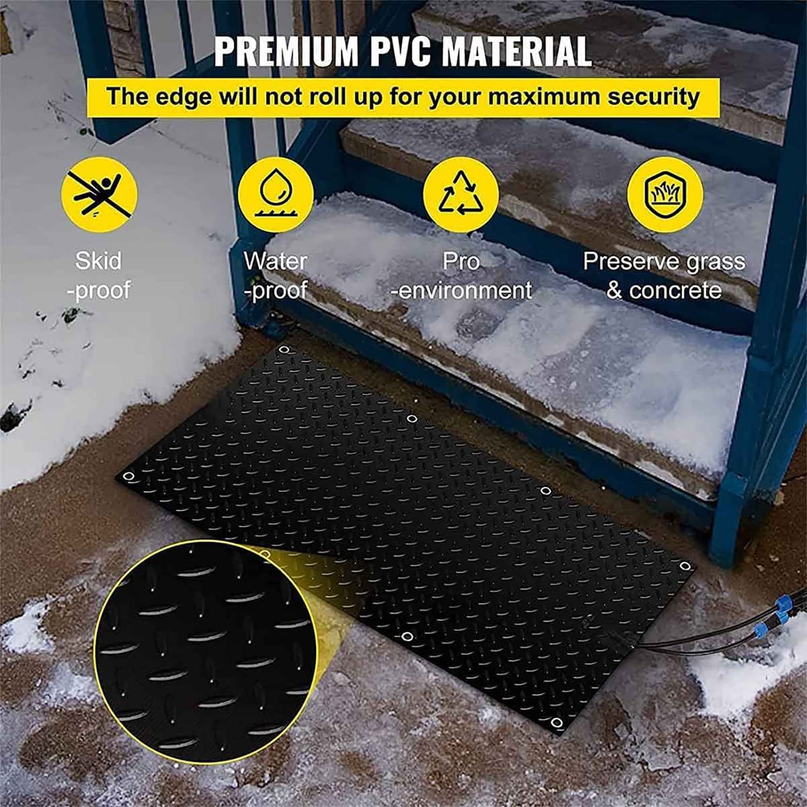 TROONZ Winter Ice and Snow Melting Mat, Heated Outdoor Walkway Stair Snow Melting Pad, Melts 2 Inches o of Snow Per Hour, Anti-Slip Traction, Prevents Ice Accumulation-15in*20ft (38.1cm*609.6cm)
