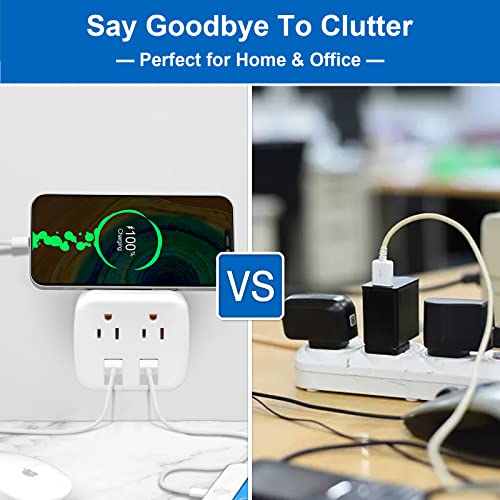 Multi Plug Outlet Splitter with USB, 2 Electrical Multiple Outlet Extender with 2 USB Wall Charger for Travel, Home, Office (Non Surge Protection)