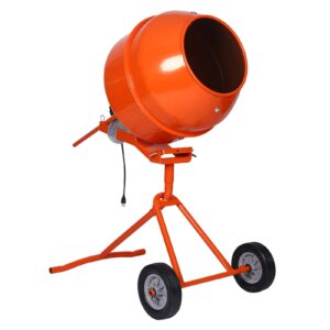 5 cu ft electric cement mixer,1/2 hp concrete mixer machine with wheel and stand,portable cement mixer machine,suitable for stucco and seeds (5 cu. ft, orange)