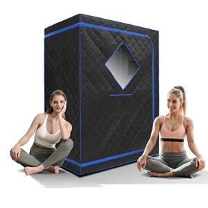 zonemel full size personal far infrared sauna for home, large space for 1 or 2 person saunas for relaxation & detox, private sauna with 2 portable sauna chairs (l47.2 x w35.4 x h63) (black)