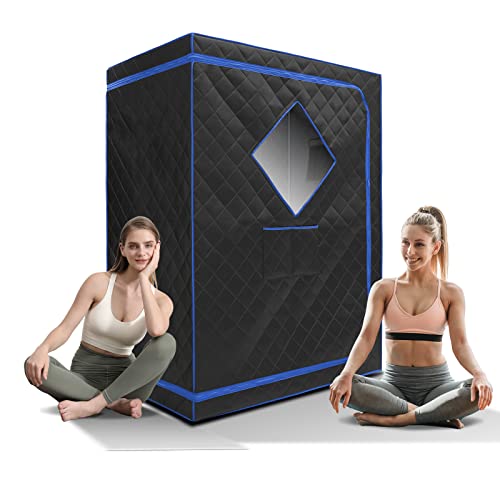 ZONEMEL Full Size Personal Far Infrared Sauna for Home, Large Space for 1 or 2 Person Saunas for Relaxation & Detox, Private Sauna with 2 Portable Sauna Chairs (L47.2 x W35.4 x H63) (Black)