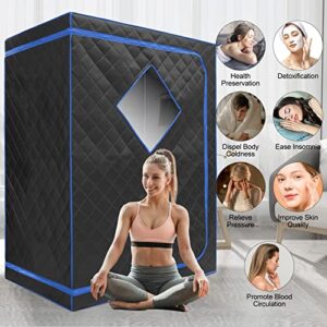 ZONEMEL Full Size Personal Far Infrared Sauna for Home, Large Space for 1 or 2 Person Saunas for Relaxation & Detox, Private Sauna with 2 Portable Sauna Chairs (L47.2 x W35.4 x H63) (Black)