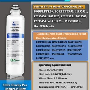 MMFILTER BORPLFTR50 Replacement for Bosch Ultra Clarity Pro Water Filter BORPLFTR50 Replacement , Compatible with 11025825, 12028325, BORPLFTR50, WFC100MF, B36CT80SNS, B36CL80ENS (3 Pack）